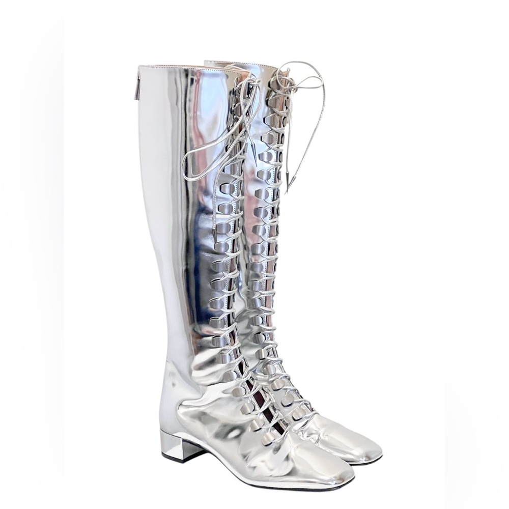 CHRISTIAN DIOR Mirror Finish Calfskin Hardior Lace Up Boots - Picture 4 of 16